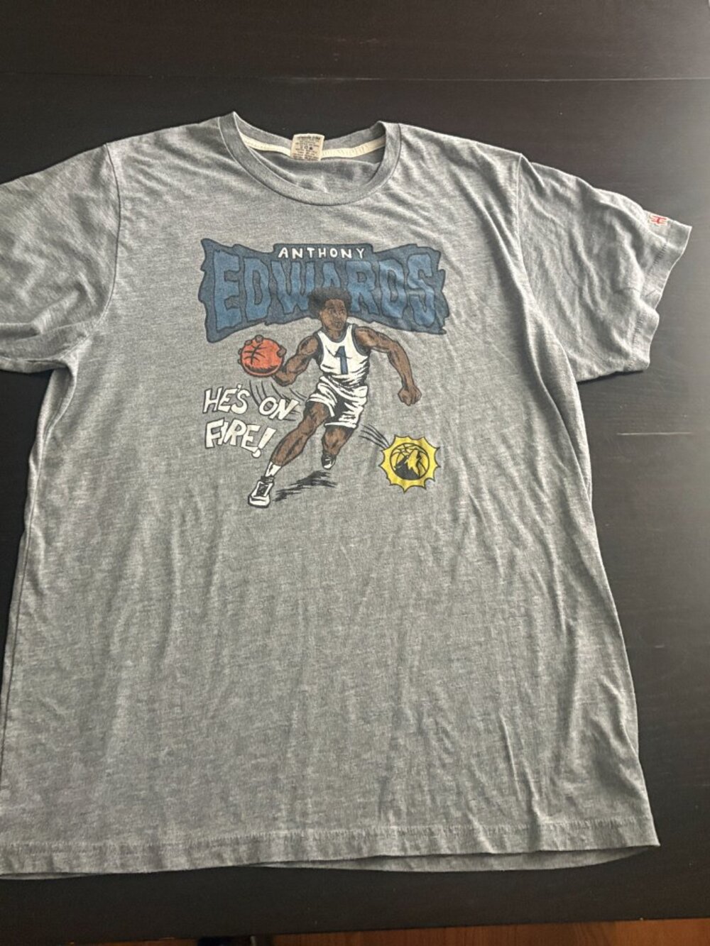 Mens Homage Anthony Edwards Minnesota Timberwolves Gray T Shirt Size L / XL - Picture 2 of 6